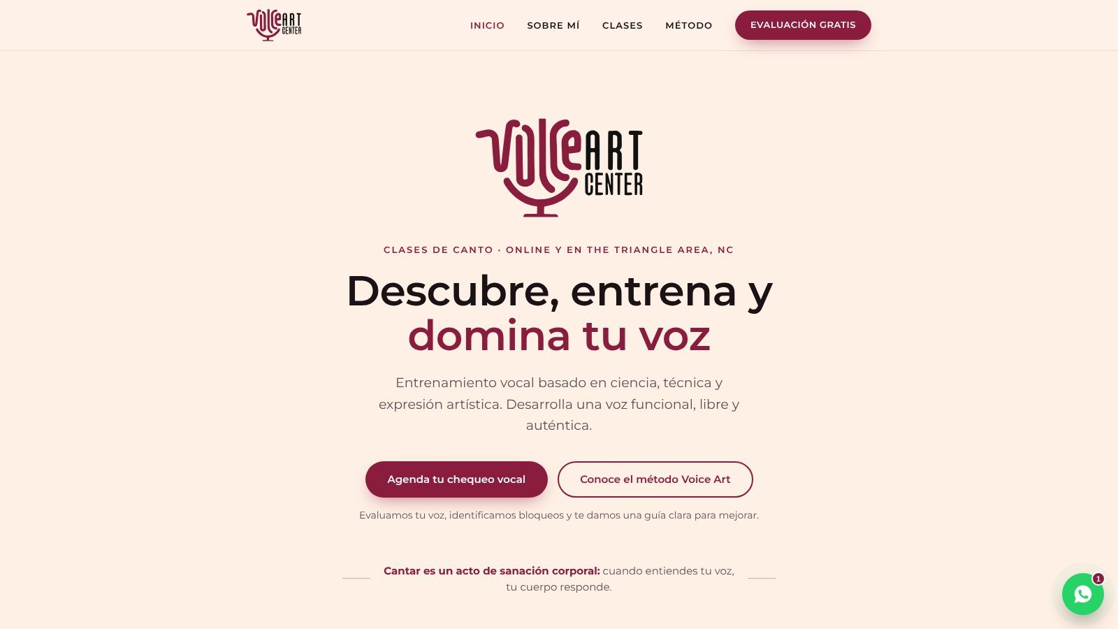 Portada de Voice Art Center: logo, titular y dos botones