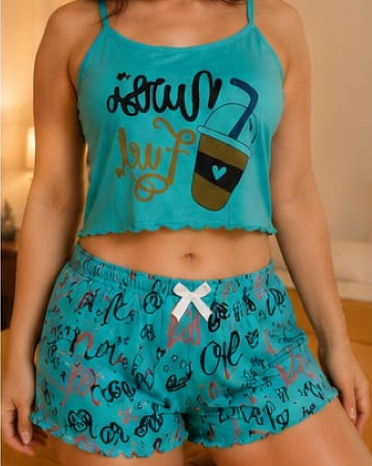 Pijama Nurse Fuel · short — Aqua · crop top + short estampado