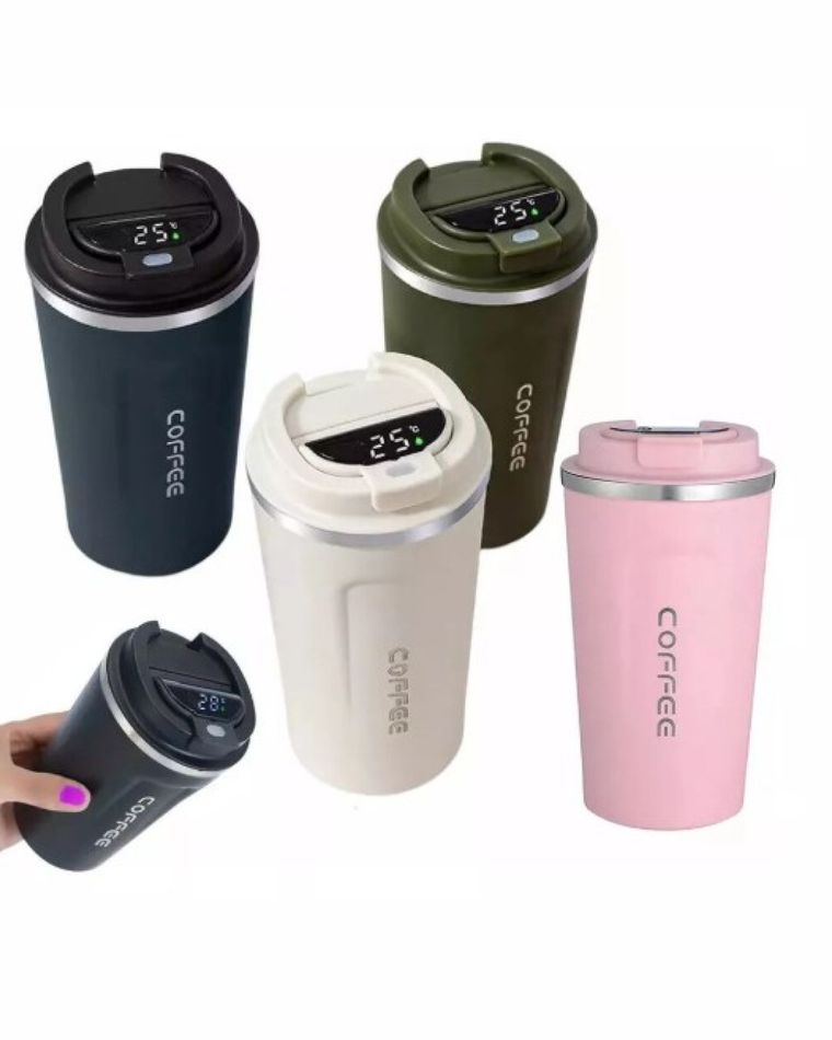 Vaso Térmico — Con display de temperatura · negro, oliva, crema o rosa